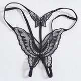 Double-Layer Thin Strap Sexy Thong Butterfly Embroidery Low Waist Sexy Bikini Pure Lace Sequins T-Shaped Panties Sexy G-strings