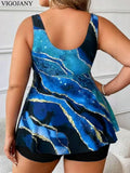 VigoJany 2026 Sexy Strapped 2 Piece Plus Size Tankini Set Women Print High Waist Curvy Swimsuit Brazilian Lady Big Bathing Suit