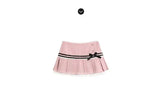 Striped Contrasting Color Bow Lace Splicing Pleated Skirt Women 2026 Summer American Style Low Waist  A-line Short Skirt UBFK