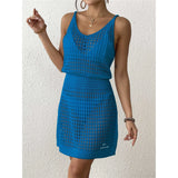S - XL V Neck Hollow Out Crochet Knitted Tunic Beach Cover Up Cover-ups Beach Dress Mini Beach Wear Beachwear Female Women V7048