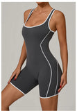 Sexy Sleeveless Backless Scrunch Yoga Jumpsuit Women Black Contrast Hollow One Piece Sports Suit Tight Fitness Sports Overalls