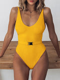 V Neck Ribbed High Leg Cut Women Swimwear One Piece Swimsuit Female Backless Monokini Bather Waist Belt Bathing Suit Swimwear