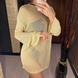 Sexy Long Sleeve See Through Top  Mesh Sheer Tunic Beach Cover Up Cover-ups Beach Dress Beach Wear Beachwear Female Women V3557