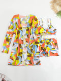 New Sexy 3 Pieces Suit for Women Neck Hanging Bikini Set+Cover-up Swimwear Sunproof Tankini High Waist Shorts Swimsuit Beachwear