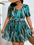 VigoJany 2026 Print Plus Size Tankini Swimwear Women Large V Neck Tied Curvy Dress Swimsuit Lady Big Beach 2 Piece Bathing Suit