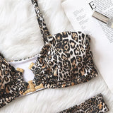 9 Colors Sexy Bikini Women Swimwear Swimsuit High Waist Metal Decor Leopard Print Female Bikinis Set Bathing Suit Beach Biquinis