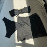 With Mesh Skirt Bandeau Bikini Women Swimwear Female Swimsuit Three-pieces Bikini Set Metal Ring Bathing Suit Swim Beachwear