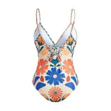 S - XL New Floral Printed With Skirt Women Swimwear V Neck High Leg Cut Bather Bathing Suit Swim One Piece Swimsuit Female K8041