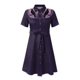 Western Cowgirl Printed Dress Halloween Cosplay Costume Summer Cowboy Button-Down Dress Short Sleeves 100% Cotton Sexy Dress