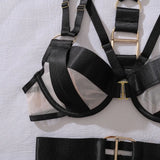 Toucheart Erotic Lingerie Stylish Metal Buckledecoration Personalized Bundled Steelring Push-up See-through Split Underwear Set