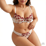 White embroidered floral lingerie set - a sexy bra and thong combination with heart-shaped decorations for ladies ZA824026