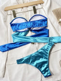 2026 New Sexy Bikini Bandeau Women Push Up Block Color Swimwear Swimsuit Bikinis Set Bathing Suit Bikini Female Metal Ring Decor