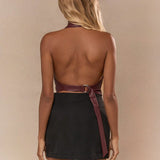 Women Sexy Solid Color Crop Halter Tops Summer PU Leather V-Neck Backless Sleeveless Vest for Streetwear
