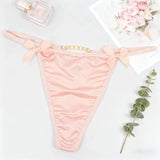 1pcs White Elegant Bow Sexy Women G-string Panties Low Rise Sexy Lingerie Metal Chain Lady Thongs Breathable Female Underwear