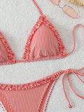 Halter Triangle String Bikinis 2026 Women Sexy Striped Swimsuit Ruffle  Swimwear Female Bathers Bathing Swimming Swim Suit