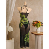 With Floral Dress Printed Halter Bikini Female Swimsuit Women Swimwear Three-pieces Bikini set Bather Bathing Suit Swim V8204