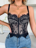 Black Lace Sexy Hollow Fishbone Bra Pure Desire Tight Strap Shaping Outer Wear With Chest Pads Tube Top Elegant For Women WO8D
