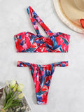 2025 Printed One Shoulder Bikini Women Sexy Swimwear Female Thong Swimsuit Bathers Bathing Swimming Swim Suit Beachwear Summer