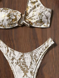 sexy metallic sanke print gillter one shoulder bikinis sets two pieces swimsuit thong bathing suit Swimwear biquini tankini