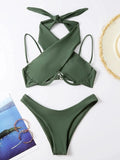 Cross Halter Underwire Bikini 2026 Women Swimsuit Solid Push Up Swimwear Female Bathers Bathing Swimming Suit Summer Beachwear