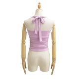 New Women's Fashion Sexy Backless Halter Neck Tie-up Ruched Tube Top Ultra-short Camisole Top In Solid Color Pure Desire F1MR