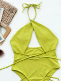 2026 New One Piece Swimsuit Swimwear Women Solid Cross Halter Hollow Bandage Bathing Suit Beachwear Female Maillot De Bain Femme