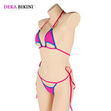 DEKA Summer Women Mini Micro Bikin Set Hollow Out Swimsuit Minimal Cover Halter Neck Self-tie Bra Top G-String Briefs Swimwear
