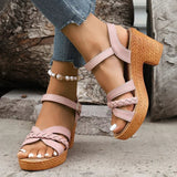Summer High Heels Sandals Women 2025 Summer Ankle Buckle Platform Sandals Woman Pu Leather Square Heel Gladiator Sandalias Mujer