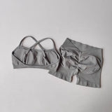 Seamless 2PCS Leggings Set Women Seamless Yoga Set High Waist Scrunch Butt Shorts With Halter Sports Bras Workout Gym Suit Set