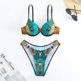 XS-XXL Sexy Peacock Leopard Print High Waist Push Up Bikini Set Two Pieces Swimsuit Beachwear Bathing Suit Swimwear Biquini