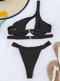 DEKA One Shoulder Bikini Set Women Solid Push Up Underwired Swimwear Beach Wear Thong Swimsuit Biquini Pleated Bathing Suits
