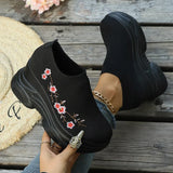 Flower Embroidery Chunky Platform Sneakers Women Comfy Slip On Breathable Mesh Sports Shoes Woman Thick Bottom Walking Shoes 42
