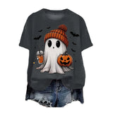 Cute Printed Halloween Shirt For Women Funny Crew Neck Short Sleeve Clothes Top Tee Shirts Halloween Cosplay Tops Humor T-Shirt