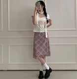 Sweet Skirts Chic Plaid Mini Skirt High Waist A-Line Korean Sle Commute Spring New Arrival Women's Fashion Mid-Length Skirts I3G