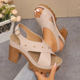 2026 New Plus Size High Heel Sandals Women's Block Heel Buckle Strap Casual FashionFish Mouth Shoes
