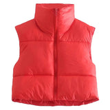 Women Winter Warm Crop Waistcoat Sleeveless Stand Collar Double Sided Lightweight Puffer Vest 2022 Streetwear
