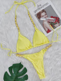 Halter Metal Chains String Micro Thong Bikini Women Swimsuit Female Swimwear Two-pieces Bikini Set Brazilian Bathing Suit Swim