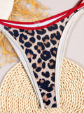 Contrast Color Leopard Swimsuit for Women Sexy Push Up Thong Bathing Suit Beachwear Underwire Low Waist Swimwear String Bikinis