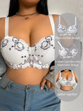 Floral Plus Size Women Bra Lace & Embroidery Push up Bra Comfort Thin Cup Underwire Support Lingerie Bra