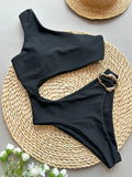 Asymmetric One Shoulder Metal Ring Women Swimwear One Piece Swimsuit Female High Cut Monokini Bather Bathing Suit Swim Beachwear