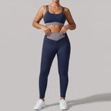 Summer Color-block Yoga Sets Women Thin Strap Open Back Shockproof Sports Bra Tight High Waist Leggings Training Fitness Suits