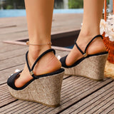 Plus Size 43 Chunky Wedges Sandals Women 2026 Summer Slip On Platform High Heels Sandals Woman Peep Toe Thick Sole Slippers