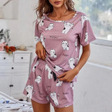 Women Pajamas Sets Short Sleeve Nightwear Top and Pants Sleepwear 2 Piece Pjs Loungewear Cartoon Print Pyjamas Set Nightwear