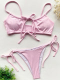 Sexy Strappy Lace Up Ribbed Neon Green Bikini Women Swimwear Female Swimsuit Two-piece Bikini set Hollow Out Bathing Suit Swim