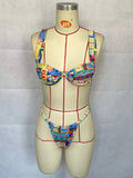 Printed Mini Thong V-bar Underwired Bikini Female Swimsuit Women Swimwear Two-pieces Bikini Set High Cut Bathing Suit Swim Lady