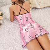 Valentine's Day Summer Sleepwear Women's Sexy Nightgowns Heart Print Nightdress Cross Back Sleepdress Pajamas Nighties