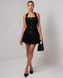 Temperament Elegant Women's Halter Neck Dress Solid Color Braid Fabric Pleated Short Dresses Socialite Commuting Style Vestidos