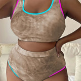 Large Size 3XL Women's Patchwork Swimsuit Sexy Backless High Waist Swimwear Textured Bikini Set Female Beachwear Holiday Biquini