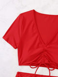 2026 Plain Drawstring Two Pieces Women Swimsuit Solid Sexy Swimwear Female Bathers Bathing Swimming Suit Summer Beachwear