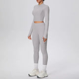 New Women Yoga Set Solid Color Double-Sided Brushed Bare Feel Short Long-Sleeve Jacket Tight Pants Running Fitness 2-Piece Set